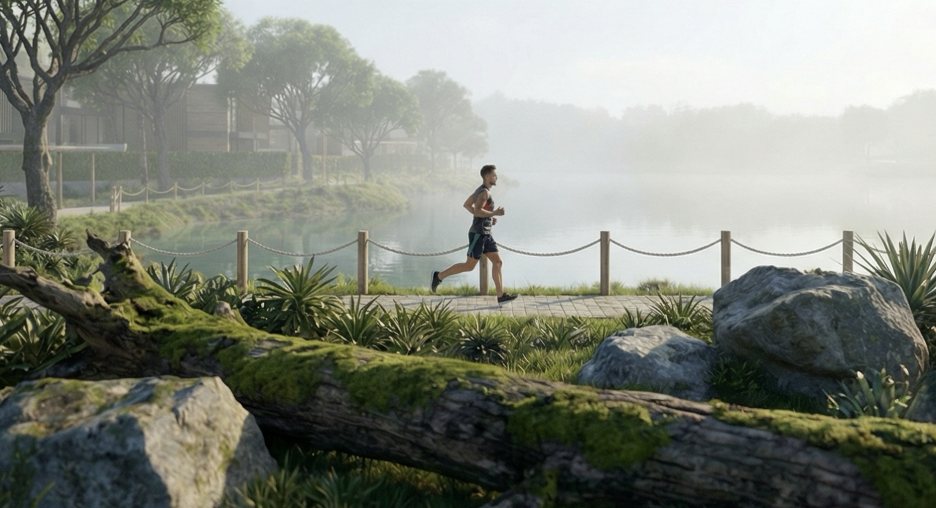 Пробежка по набережной Redwood Lakeside утром
